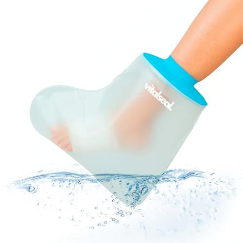 vitalseal Protector Escayola Pie Adulto, Cubre Vendaje Tobillo para Ducha Piscina, Funda Tobillera Impermeable de Silicona Hipoalergénica, Protector Heridas Yeso (Talla única, Tobillo/Pie)