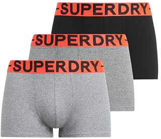 Superdry Herren Boxershorts im Dreierpack Sport Grau Feeder/Schwarz Gestreift/Schwarz XXL