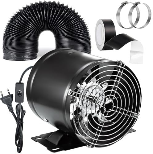 150mm Ventilateur Extracteur d'Air, Extracteur en Ligne Kit avec Tuyau Flexible de 2m, Ruban Adhésif, Pour Salle de Bain, Garage, Serre - Noir