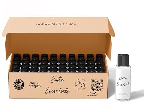 Suite Essentials 50 x 35ml Conditioner Bulk Pack | Ideal For Hotels, Guest Rooms, Airbnb & Hospitality | GMP Certified, Cruelty Free, Vegan, Recyclable Packaging | Mini Conditioner Multipack
