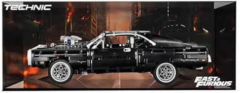 HCAEIOFJ Transparente Acryl-Vitrine für Lego Technic 42111, anwendbar für La Dodge Charger de Dom entworfene Displaybox, Geschenk (nur Vitrine) (schwarze Unterseite + Hintergrund 3)