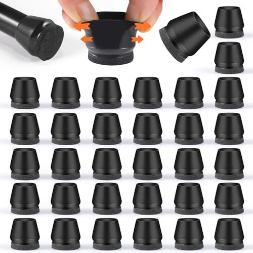 VABNEER 16 Pièces Protection Pied de Chaise, 20-24mm Silicone Noir Embout de Chaise avec Coussinets en Feutre, Rond Protege pour Les Jambes