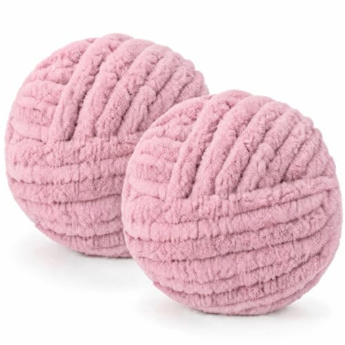 2 Roll Dicke Wolle Garn 500g 54m, XXL Soft Chunky Yarn zum Handstricken | 2CM Sperrige Armstricken Wolle zum Häkeln von Kissen Decken Schals Puppen Taschen Teppiche Mützen Haustierbetten (Rosa)