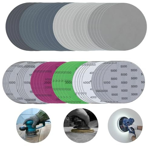 Schleifscheiben-Pads YOURKAY 30 Stück Schleifpapier 125mm Klett, Nass-und Trockenschleifscheiben,Körnung 1000/1500/2000/3000/4000/5000 Schleifpad Rund Ohne Loch Nasse Trockene Schleifscheiben Exzenter