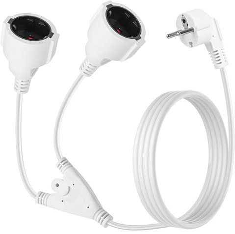 Adattatore per presa 2 in 1, cavo di prolunga esterno Schuko AC, spina doppia per presa IP44, per casa, ufficio, esterno, fino a 250 V/16 A (bianco)