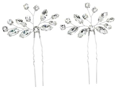 Faship Gorgeous Clear Rhinestone Crystal Floral Bridal Hair Pins Accessories 2 Pcs