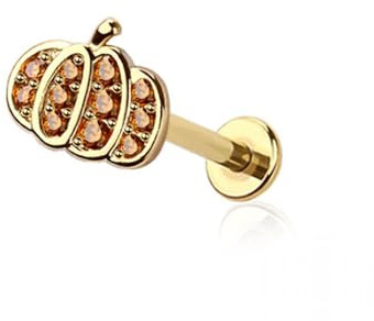 BlackAmazement 316L Edelstahl Piercing Labret Helix Tragus Monroe Cartilage Ohrstecker Push In 8mm Kürbis Pumpkin Zirkonia Gem CZ Gold Orange Damen