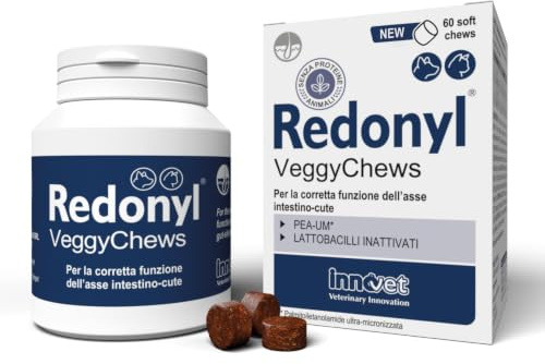 Redonyl Veggy Chews, 60 Soft-Chews per la Salute della Cute di Cani e Gatti - Per la Corretta Funzione dell’asse Intestino-Cute - Con PEA-um e Lattobacilli Inattivati