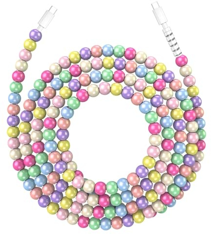 Coolden USB C auf USB C Kabel Bunt 2M 66W USBC Ladekabel Schnellladekabel Süß Perlen Typ C Kabel für Damen Phone Kabel für iPhone 15 16 17 Pro Max, Samsung Galaxy S25 S24, für iPad 11 10 A16, iPad Air