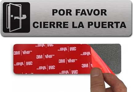 1 x Señal Adhesiva | Acabado Premium - 18 x 5 cm - Grosor 0.8mm y Super adhesivo (Cierre Puerta)
