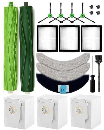 iRobacc 17 accessori per robot aspirapolvere iRobot Roomba Combo j7+/j7 plus/j9+/j9 plus/10 MAX, 2 spazzole rotelle, 4 spazzole laterali, 3 sacchetti per aspirapolvere, 3 filtri HEPA, 3 salviettine, 1