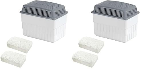 WENKO Feuchtigkeitskiller mit 2 x 1 kg Granulatblock, Raumentfeuchter, fasst bis zu 1,4 Liter Feuchtigkeit, laborgeprüft, nachfüllbar, reduziert Schimmel & Gerüche, 24 x 16 x 15 cm, Weiß/Grau