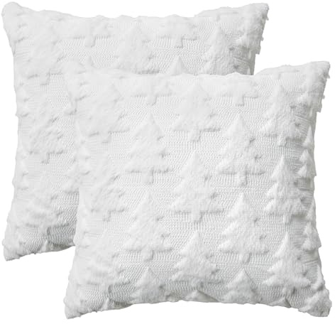 Artoid Mode Künstliche Pelz Weiß Kiefern Xmas Bäume Weihnachten Kissenbezüge 2er Set, 45x45 cm Winter Plüsch Samt Zierkissenbezug Schlafzimmer Deko