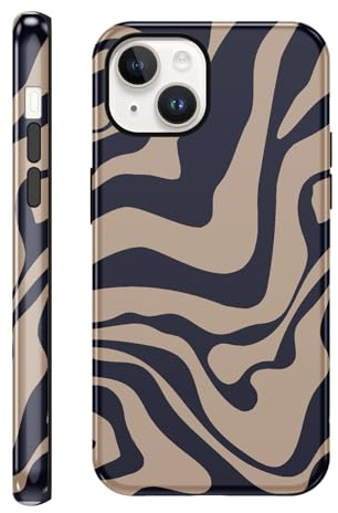 Yirlbey Gestreift Sommer Handyhülle für iPhone 14 / iPhone 13 Hülle 6,1, Aesthetic Summer Striped Streifen Design für Mädchen Schutzhülle Zweischichtige Stoßfest Bunt Silikon Case, Braun Stripe