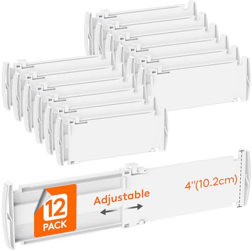 Lifewit 12 Pack Drawer Dividers Plastic 4 High, 10.5-17 Adjustable Drawer Organisers for Clothes, Expandable Dresser Separators in Bedroom/Bathroom/Kitchen/Office/Vanity Organisation and Storage