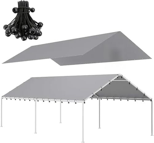 Ayztantine Heavy Duty Car Canopy Carport Replacement Canopy Cover Garage Top Tent Shelter Tarp with 48 Ball Bungee Cords Brown(Grey)