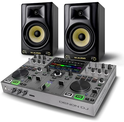 Denon DJ PRIME GO+ DJ Controller and M-AUDIO Forty Sixty Pair Studio Monitors for Studio Recording, Music Production, Podcasting, Streaming