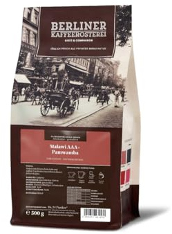 Berliner Kaffeerösterei – Malawi AAA+ Pamwamba Kaffee, 100% Arabica Filterkaffee, Röstgrad: Mittel, Aromaprofil: schokoladig & süß (Bitterschokolade, süße Trauben), 500 g, gemahlen