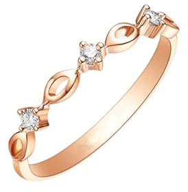 Tolldek Anello con diamanti in oro rosa 14 carati di vero oro bianco 0,07 carati di laboratorio creati con diamanti classici taglio rotondo, anello di fidanzamento Au585 oro rosa, misura 57 (18,1)