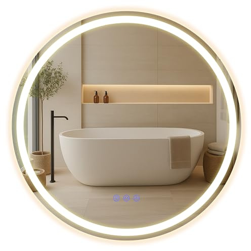 SONGMICS Badspiegel mit Beleuchtung, Spiegel rund, Wandspiegel, Badezimmerspiegel Antibeschlag-Funktion, Farbtemperatur und Helligkeit einstellbar, Bad Schlafzimmer, 51 cm, wolkenweiß LWM213WC02
