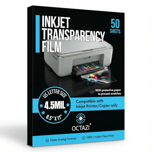 Inkjet OHP Transparency Film Sheets 8.5 × 11 Inch (Letter Size) 4.5 Mil – Clear Overhead Projector Film for Inkjet Printers | Quick-Dry, Smudge-Resistant Transparency Sheets (Pack of 25)