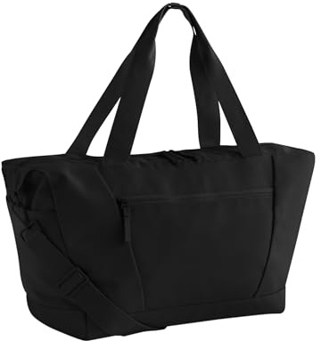 Bagbase Circuit Turnbeutel – Sporttasche aus recyceltem Polyester mit PU-beschichtetem Boden, Stretch-Mesh-Taschen, Front- und Innentaschen, Zwei-Wege-Reißverschluss, verstellbarer Riemen, Schwarz