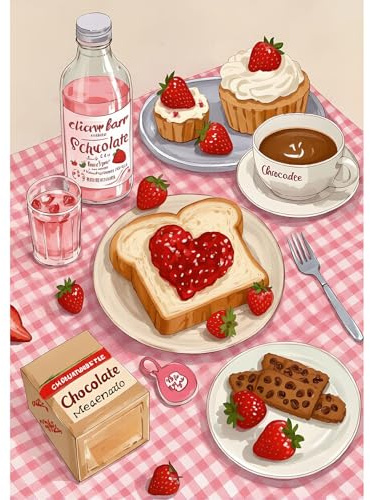 NEWENMO 5D Diamond Painting Bilder Erwachsene,Erdbeere und Schokolade Diamant Painting Bastelset,DIY Leckeres Frühstück Diamant Malerei Kit,für Anfänger Hausgeschenk Familie Deko Geschenk-30x40cm