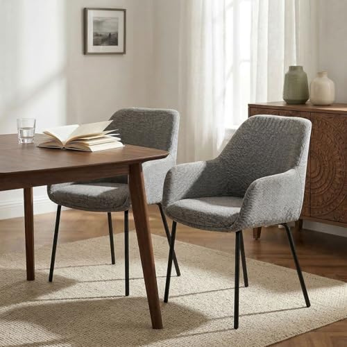 Esszimmerstühle TURSI 2er Set, Grau - Küchenstuhl mit weicher Polsterung, ergonomischer Rückenlehne und Armlehnen, stabiles Metallgestell, ideal für Küche und Essbereich [max. Belastbarkeit 140 kg]
