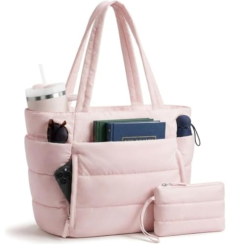 WENXIN Damen Shopper Tasche Leicht Handtasche, 20L Große Gesteppte Puffer Tote Bag mit Vielen Fächern & Reißverschluss, 15,6 Zoll Laptopfach Arbeitstasche Schultasche
