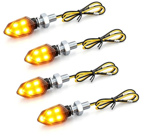 NYVOR Motorrad Blinker mit E Nummer, 4 Stück Mini M8 12V 5 LED E24 E-Mark Geprüft Lauflicht, IP65 Wasserdicht Universal E-geprüfte Blinker Licht für Motocross Fahrrad Moped Quad Scooter
