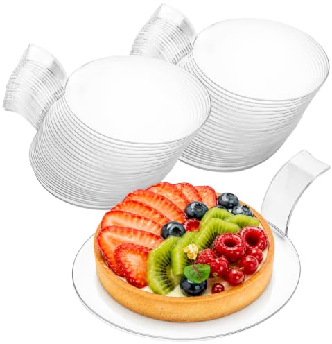 Majillux 50 Piattini Finger Food con Manico Trasparenti 8 x 2 cm | PS Rigido | Manico Integrato | Per Tartellette, Dolci Mignon e Finger Food | Per Buffet e Catering | Lavabili a Mano
