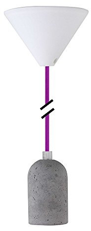 Design Pendelleuchte Textilkabel lila mit Beton Fassung E27 & weißem Baldachin