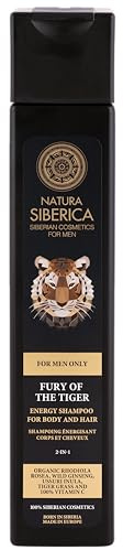 Natura Siberica Men Energy Shampoo - 2-in-1 Duschgel & Shampoo für Männer Wütender Tiger - Belebt & stärkt Haut & Haar - Mit Rhodiola Rosea, Ginseng & Tigergras - 250 ml
