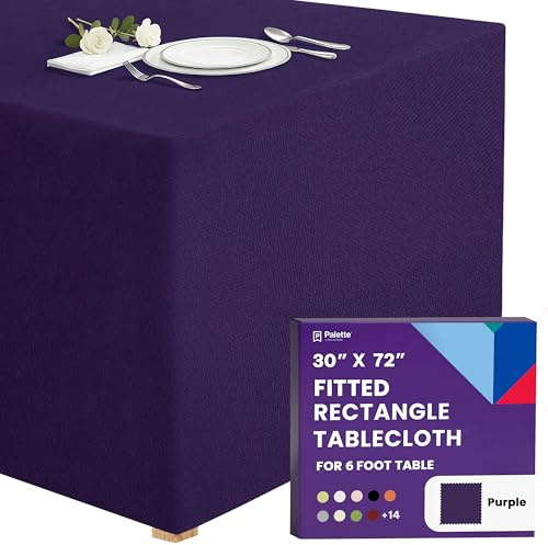 Gee Di Moda Fitted Tablecloth - 72 x 30 Inch Purple Fitted Tablecloth for 6ft Rectangle Dining Table - Heavy Duty Washable Fabric - For Buffet Tables, Holidays & Weddings