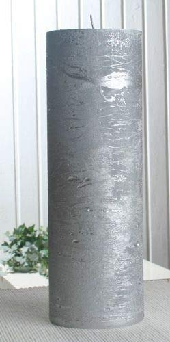 CandleCorner Rustik-Kerzen: Silber-metallic, 30 x 10 cm Ø, Unparfümiert, Zylindrisch, Dekoration, Indoor