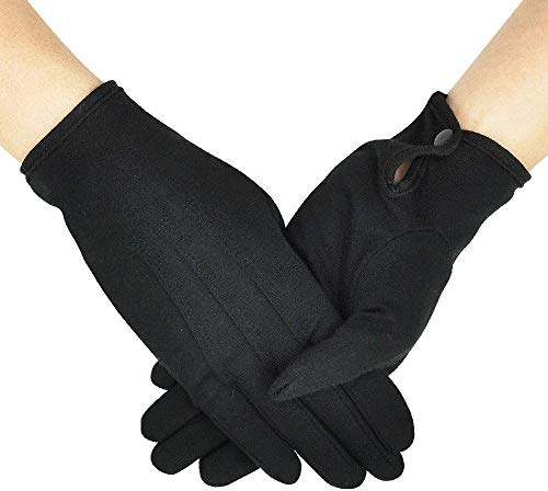 OLESILK Parade Handschuhe für Frauen und Herren Baumwolle formelle Smoking Kostüm Ehrengarde Handschuhe mit Schnappverschluss Inspektionshandschuhe Für Münzen, Schmuck, Silber, Schwarz, 1Paar