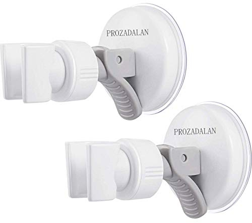 Duschkopfhalterung Saugnapf, Verstellbarer Brausehalter Bad Saugnapf mit 360°drehbar Brausehalter für Handbrause, Abnehmbarer Handbrause Halterung und an der Wand montierte Saughalterung (White-2PCS)