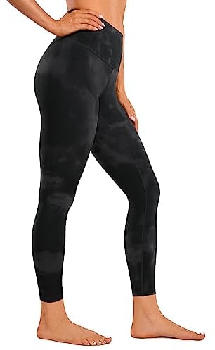 CRZ YOGA Butterluxe Damen High Waist Sport Leggings Blickdicht Yoga Leggins Sporthose Workout Gym Yogahose - 64cm Schwarze Tie-Dye-Blumen 38