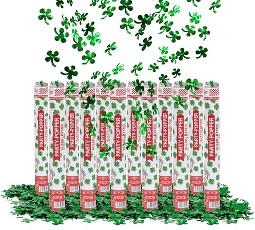 Party Factory – Konfettikanone Kleeblatt Party Popper 12er Set – Partygadgets Konfetti Kanone 40cm mit Schnipseln für Hochzeit, Geburtstag oder Silvester – Bis 8m Flughöhe, für Innen & Außen