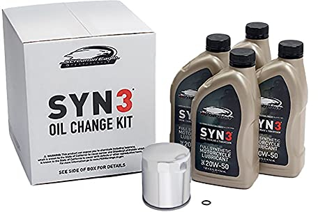 HARLEY-DAVIDSON Motorrad Ölwechsel Set - Super Premium 5 Ölfilter + Syn3 Motor-Öl SAE 15W-50 (4 L) + O-Ring Dichtung, Chrom