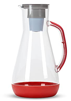 Hydros Carafe filtrante à eau – Pichet à eau de 1,8 l – Alimenté par Fast Flo Tech – Passe au lave-vaisselle – Remplissage rapide en 60 secondes – Filtre à eau sans BPA – Capacité de 8 tasses – Rouge