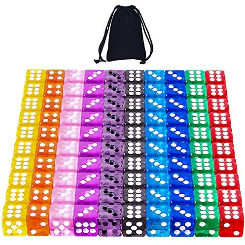 SIQUK 100 Stück Würfel Set 12mm 6 Seitig Bunt Würfel für Tenzi Casino Würfelspiele Tischspiele, 10 Durchscheinende Farben