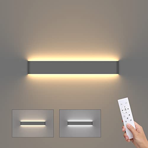 Klighten LED Wandleuchte Dimmbar Innen mit Fernbedienung, Up Down Wandlampe Modern, Für Wohnzimmer Schlafzimmer Badezimmer, 800-2000 Lumen, 3000K-6000K, 20W, 61cm, Dunkelgrau