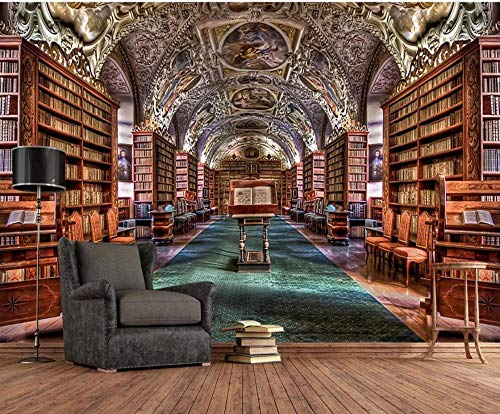 Fototapete Wandbilder 3D Effekt 400x280 cm Retro Bibliothek Bücher Bücherregal Werkzeug Tapete 3D Vliestapete Tapeten Wandbild Tapeten Wohnzimmer Tv Wanddeko
