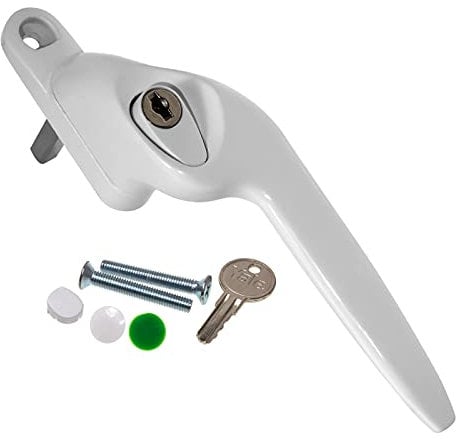 White Right-Hand Yale UPVC Window Handle Cranked Double Glazing Universal Key Locking - 15mm