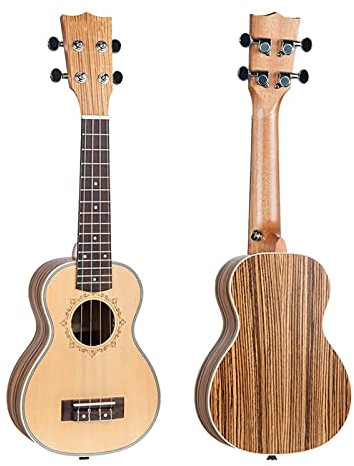 Sopran Ukulele 21/23/26 Inch Ukulele Sopran-Fichte Spitzen-Zebra-Holz-Rückwand Mahagoni-Griffbrett-Ogume-Kopfinstrument Reise-Ukulele