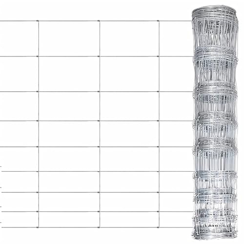 vidaXL Gartenzaun Weidezaun Wildzaun Knotengeflecht Forstzaun Gitterzaun Drahtzaun Wildgitter Schafsdraht Zaun Verzinkter Stahl 50x1,2m Silbern