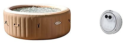 Intex Pure Spa Sahara 4 Places, Spa Gonflable Rond avec 120 Diffuseurs à Bulles, FiberTech, 795 Litres, LED Ambiance à Piles