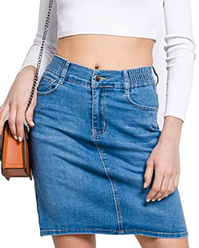 Van Der Rich ® – knälång jeanskjol med elastisk midja – dam