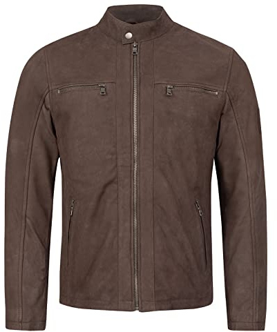 Rock Creek Herren Lederjacke Biker Jacke Echtleder Wildlederjacke Leder Jacken Herrenjacke Stehkragen Winterjacke Übergangsjacke H-290 Dunkelbraun XL